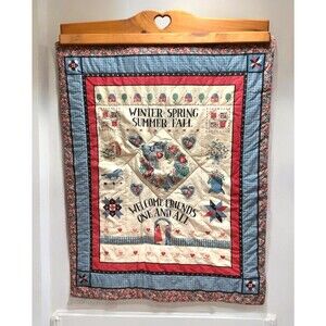 VTG Heart Cut Out Wood Quilt Clamp Wall Hanger + Welcome Friends Hanging Cottage